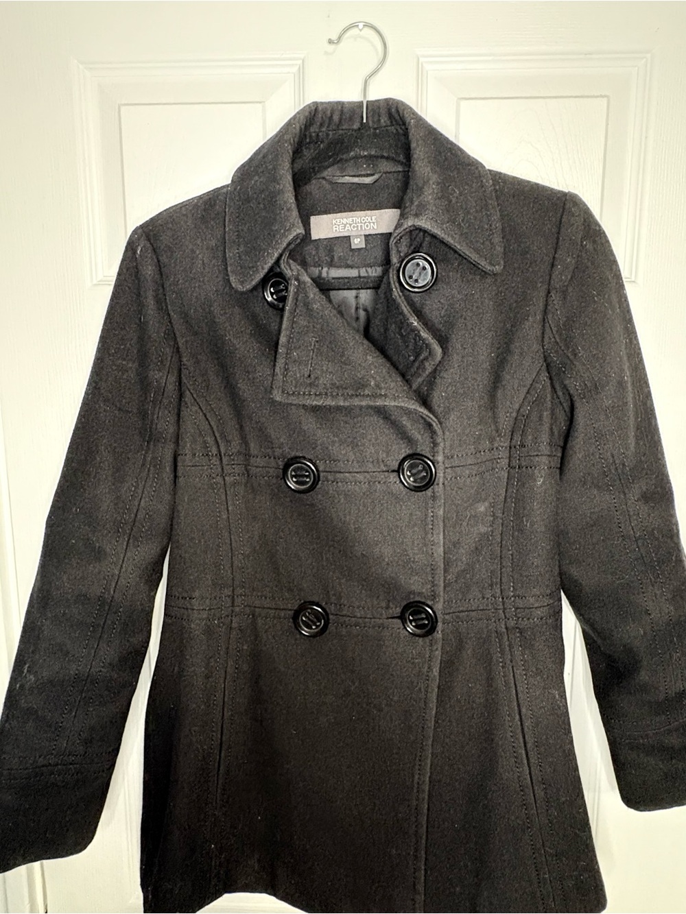 Kenneth Cole Reaction Women's Charcoal Black Double-Breasted Peacoat
